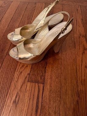 Gucci Gold Platform Slingback Heels
